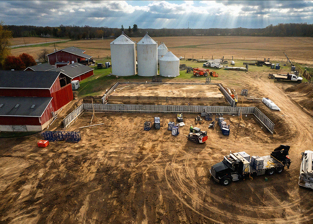 Agricultural building foundation construction at a farm in Manchester, Michigan by Cutting Edge Construction & Excavation